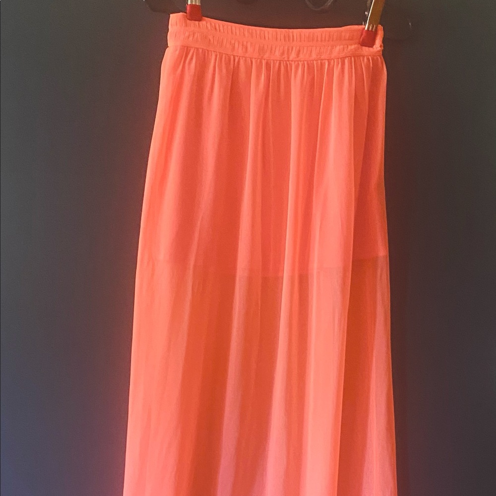 Coral chiffon transparent maxi skirt. Size S
